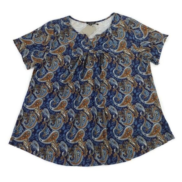 A. Jesdani Blue Brown Paisley Print Short Sleeve Henley Style Knit Top Womens 4X - Picture 11 of 14